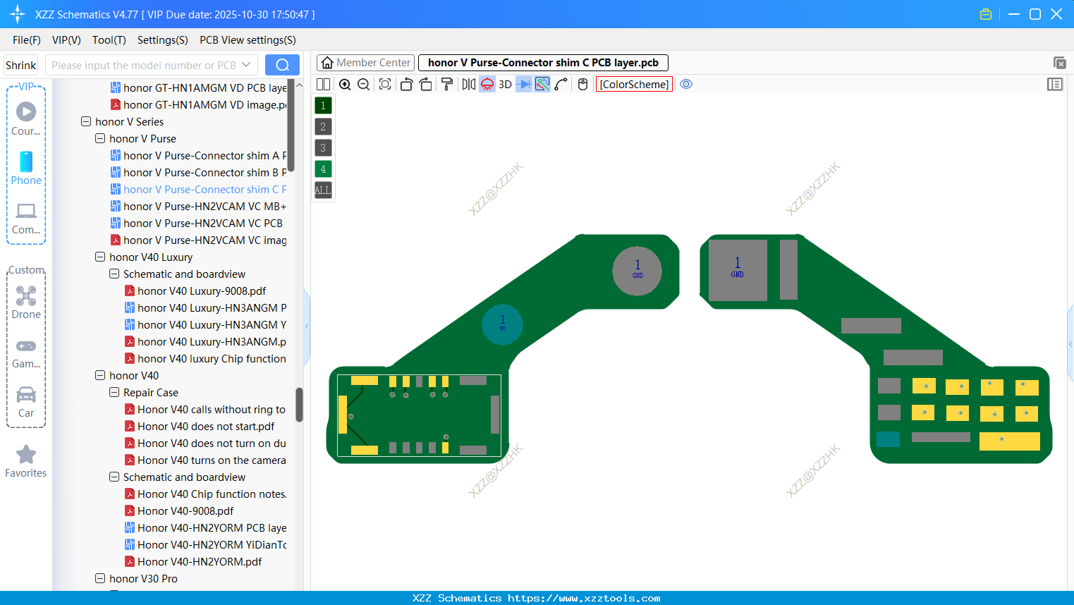 Honor V Purse-Connector Shim C PCB Layer